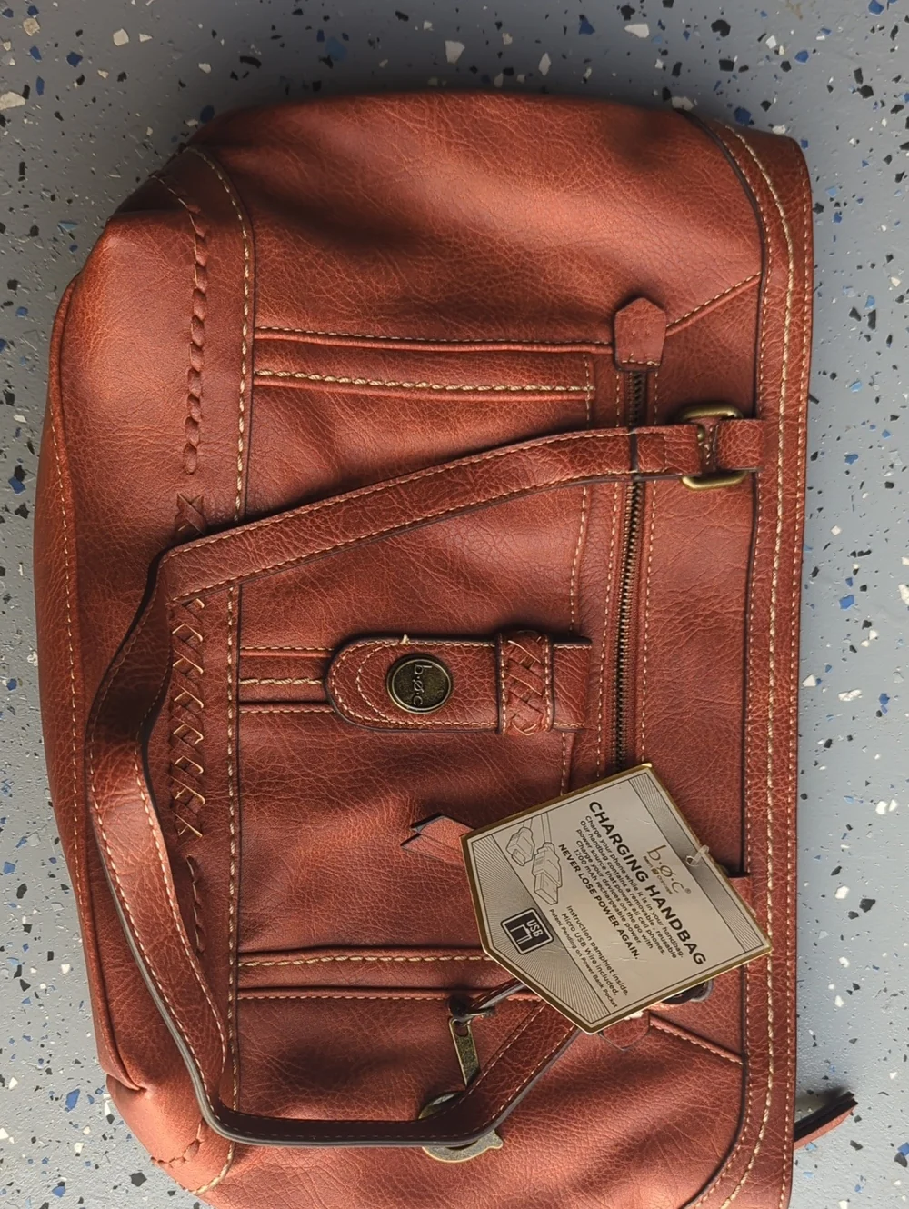 Leather Charging Handbag - Brown